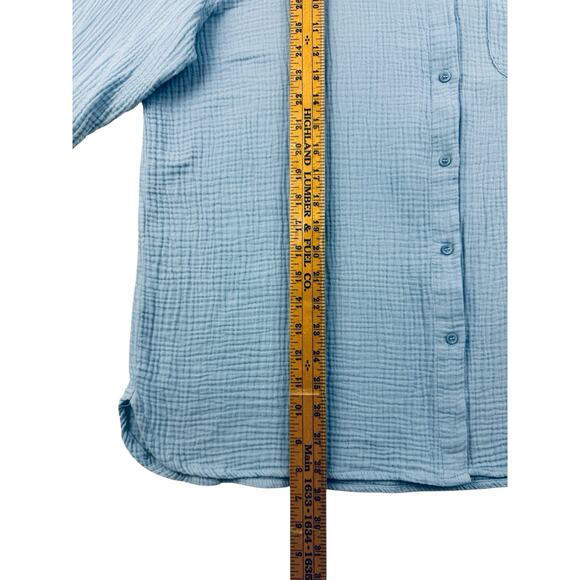 Anne Klein Gauze Shirt Button Front XL Dusty Blue Longsleeve Roll Tab - Picture 8 of 10